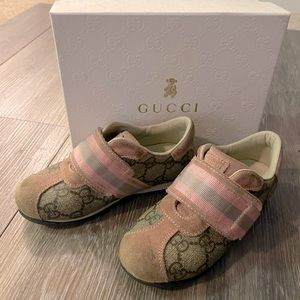 Girls Gucci Monogram Sneakers, Pink & Beige Sz 26
